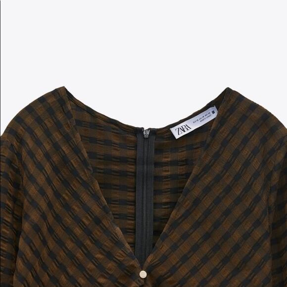 ZARA DRAPED PLAID DRESS BLACK / GREEN - Picture 10 of 10